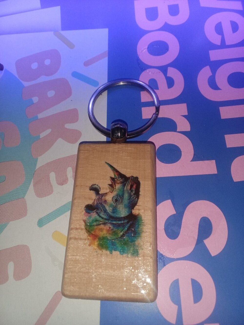 Handmade Wooden Rhino Keychain